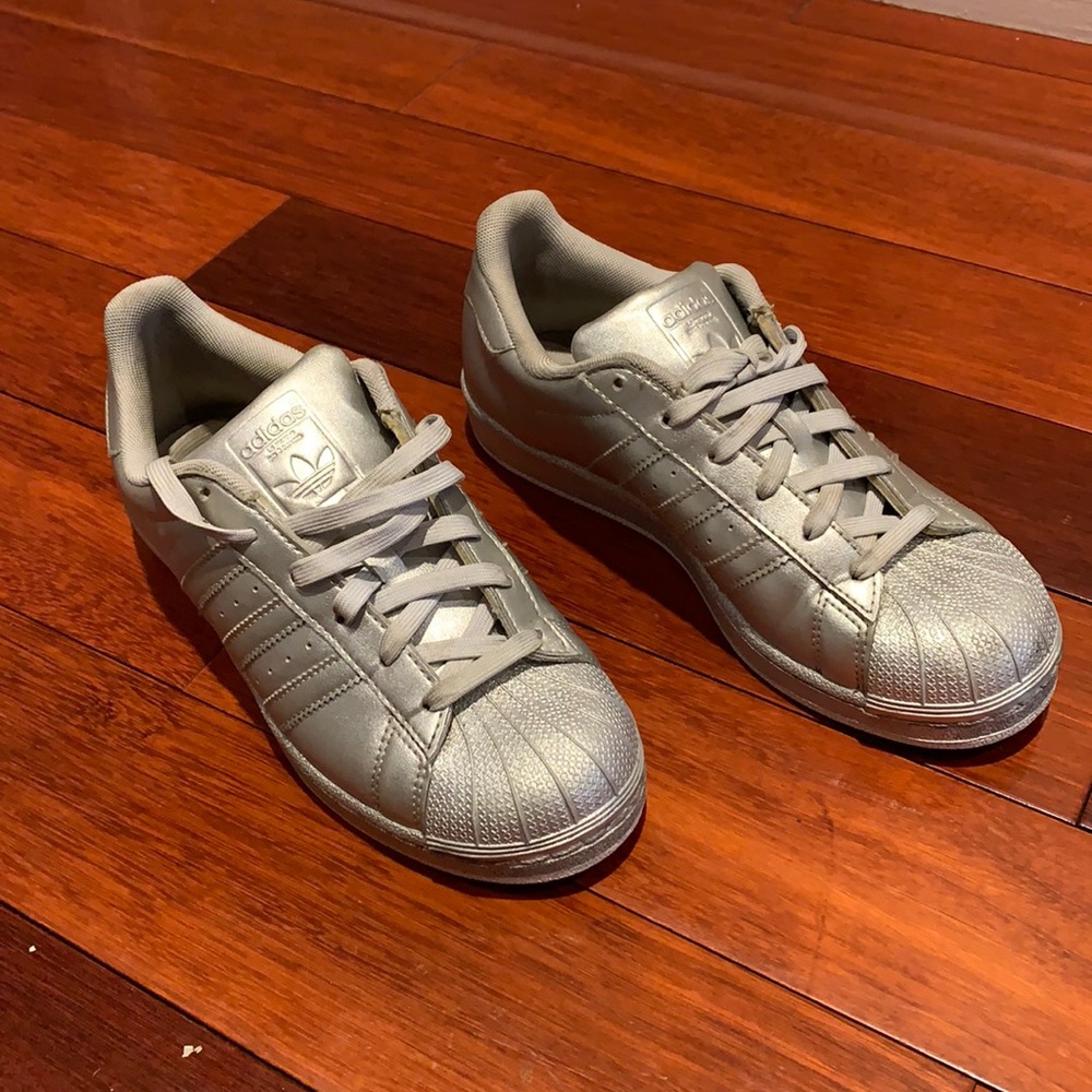 Metallic silver adidas